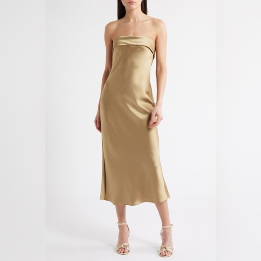 Amsale Faye Strapless Satin Cocktail Dress Gold
